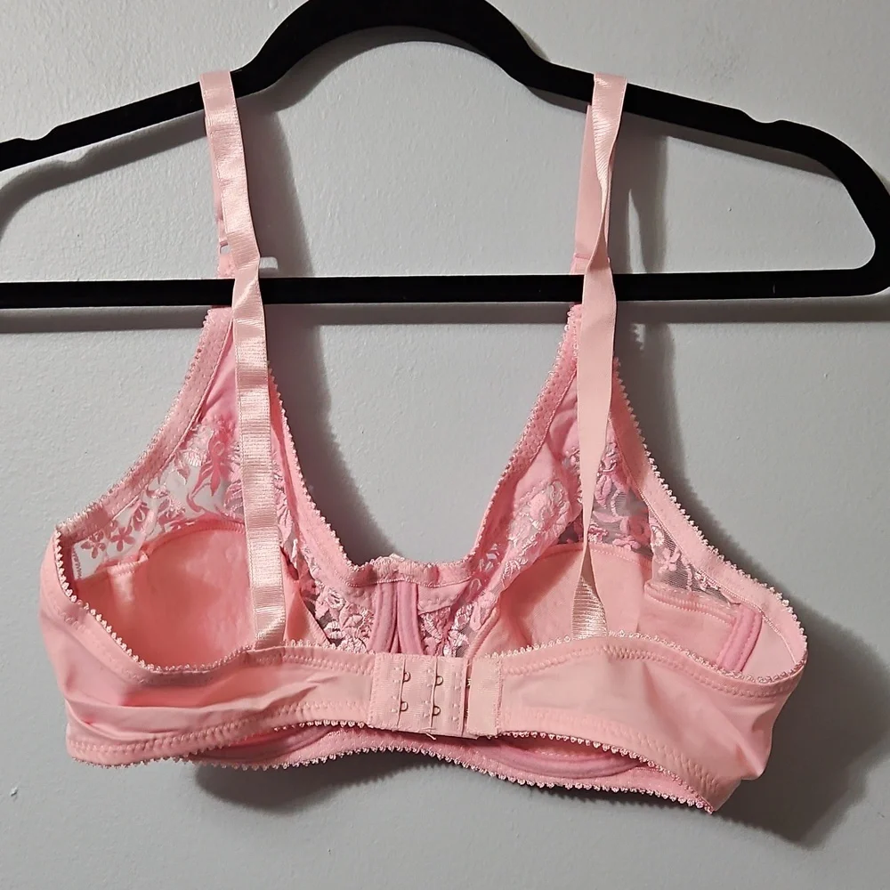 Sexy Elegant Pink Lace Half Padded Push Up Underwire Bra Size 36DD